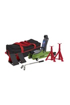 Sealey 2tonne Low Entry Short Chassis Hi-Vis Green Trolley Jack, Accessories & Bag Combo