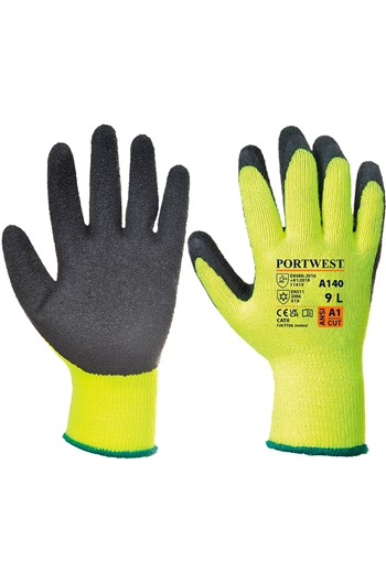 Portwest A140 Thermal Latex Grip Glove Black/Yellow (10pk)